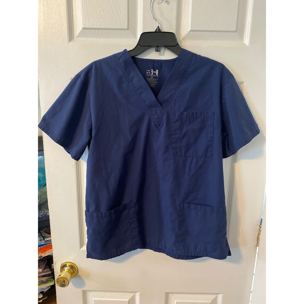 Beverly Hills Uniforms Navy Blue V-Neck Scrub Top Medium 3-Pocket Medical Scrub